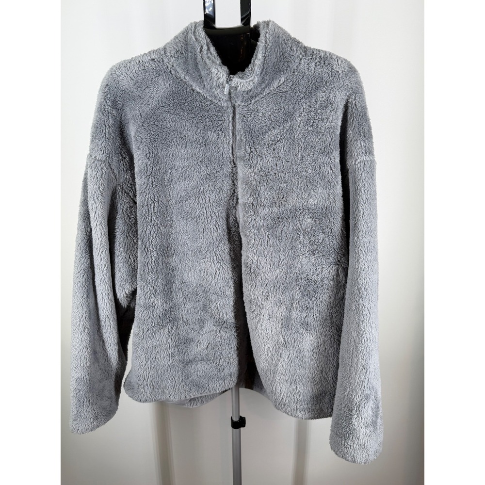 Victoria's Secret PINK Gray Teddy Fleece Full Zip Jacket Women XXL Cozy Soft